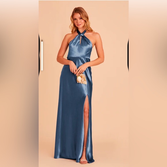 Birdy Grey Dresses & Skirts - Birdy Grey Satin Blue Halter Gown